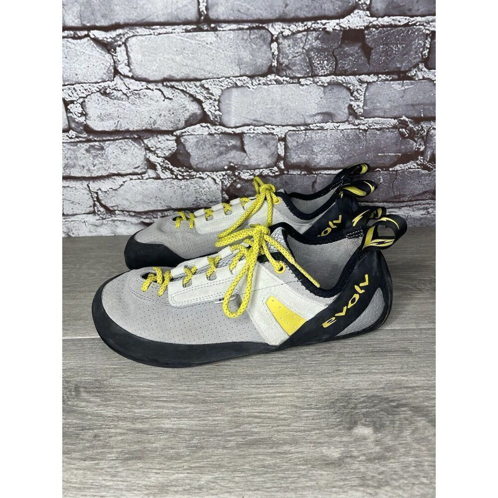 Evolv Defy Gray & Yellow Lace Up Climbing Shoes Fog Men Sz 12M US/46EU